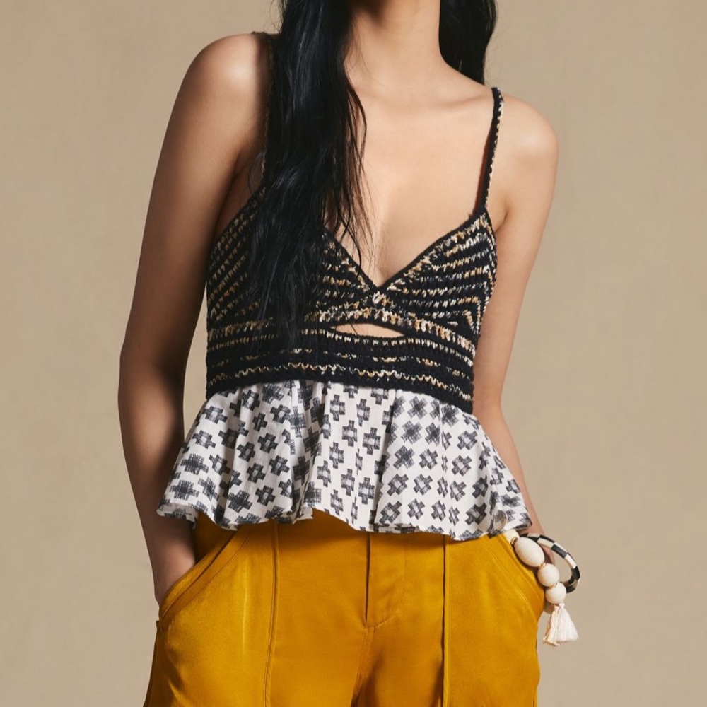 By Anthropologie Freida Layered Sweater Tank Top Patterned Camisole Boho - Picture 2 of 10